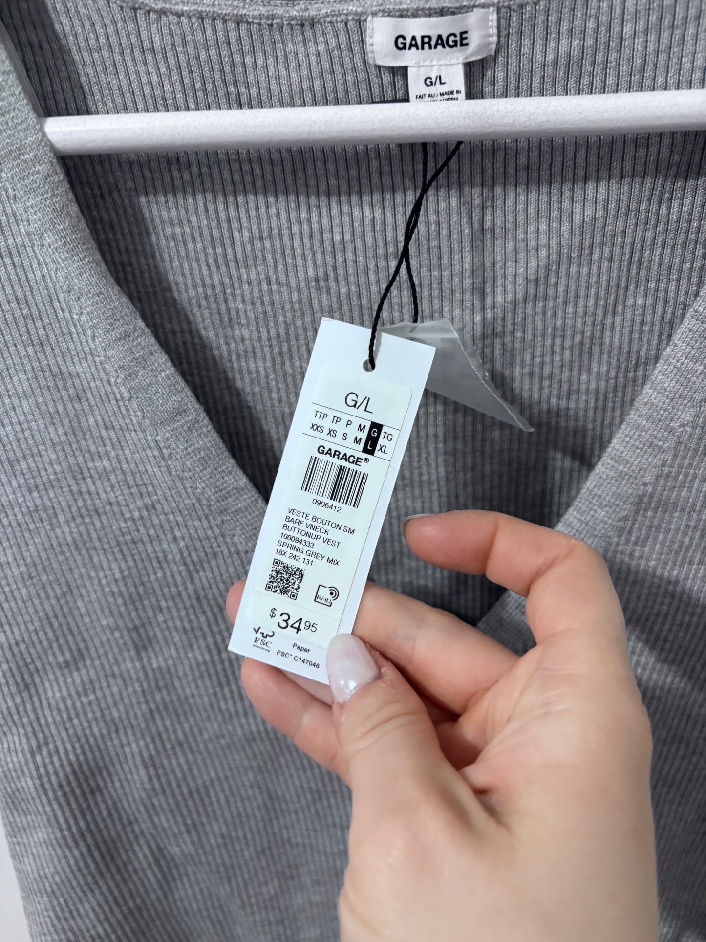 Garage NWT Ribbed Grey Knit Vest | Sz Large