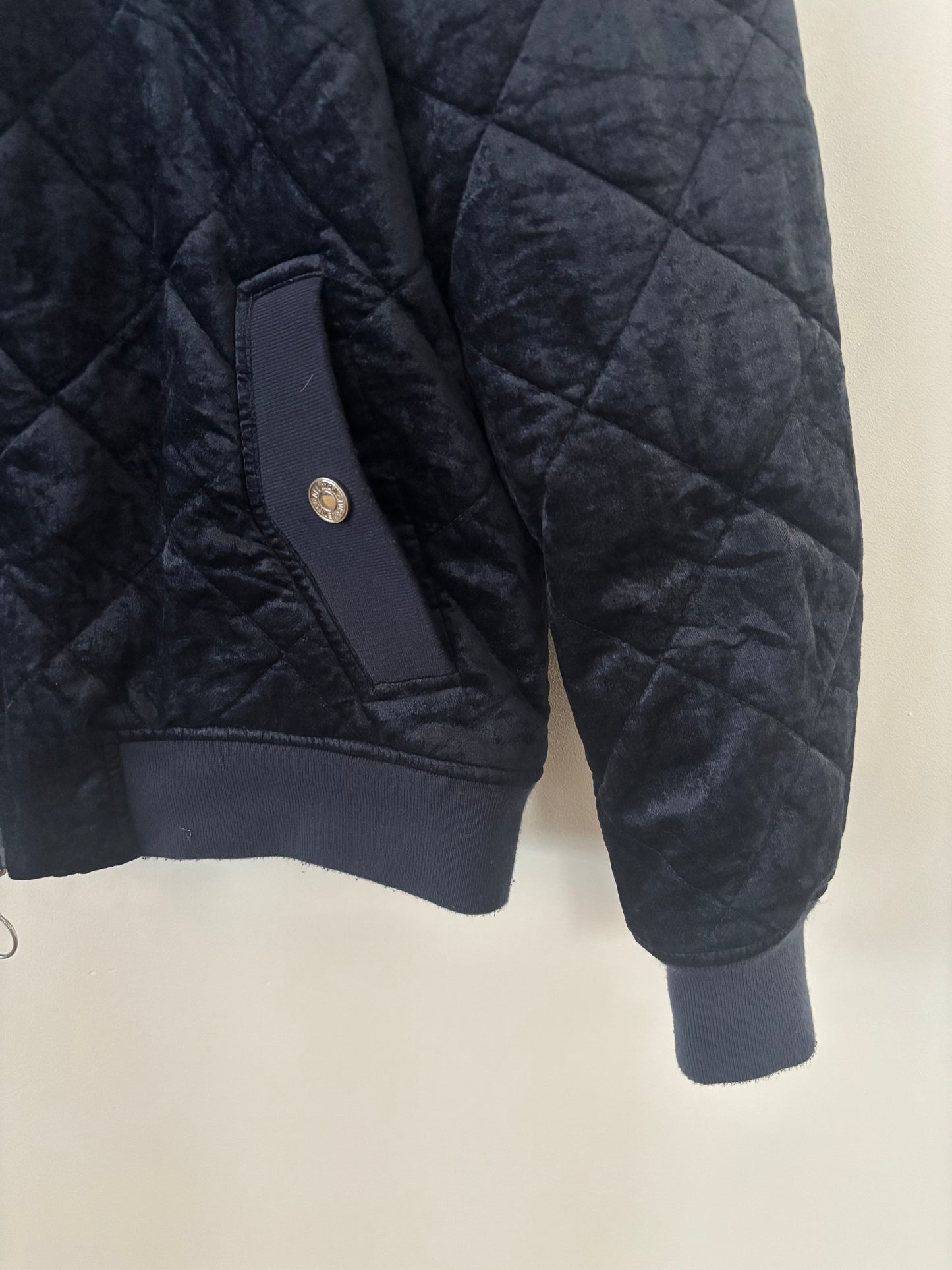 7 For All Mankind Dark Blue Velvet Quilted Bomber Jacket | Sz Large (Medium to large)(J139E13)