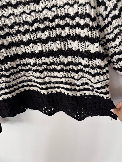 Devoted Black/White Striped Crochet Sweater| Sz XL
