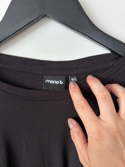 Mono B Black Cropped Pocket Tee Shirt | Sz M/L