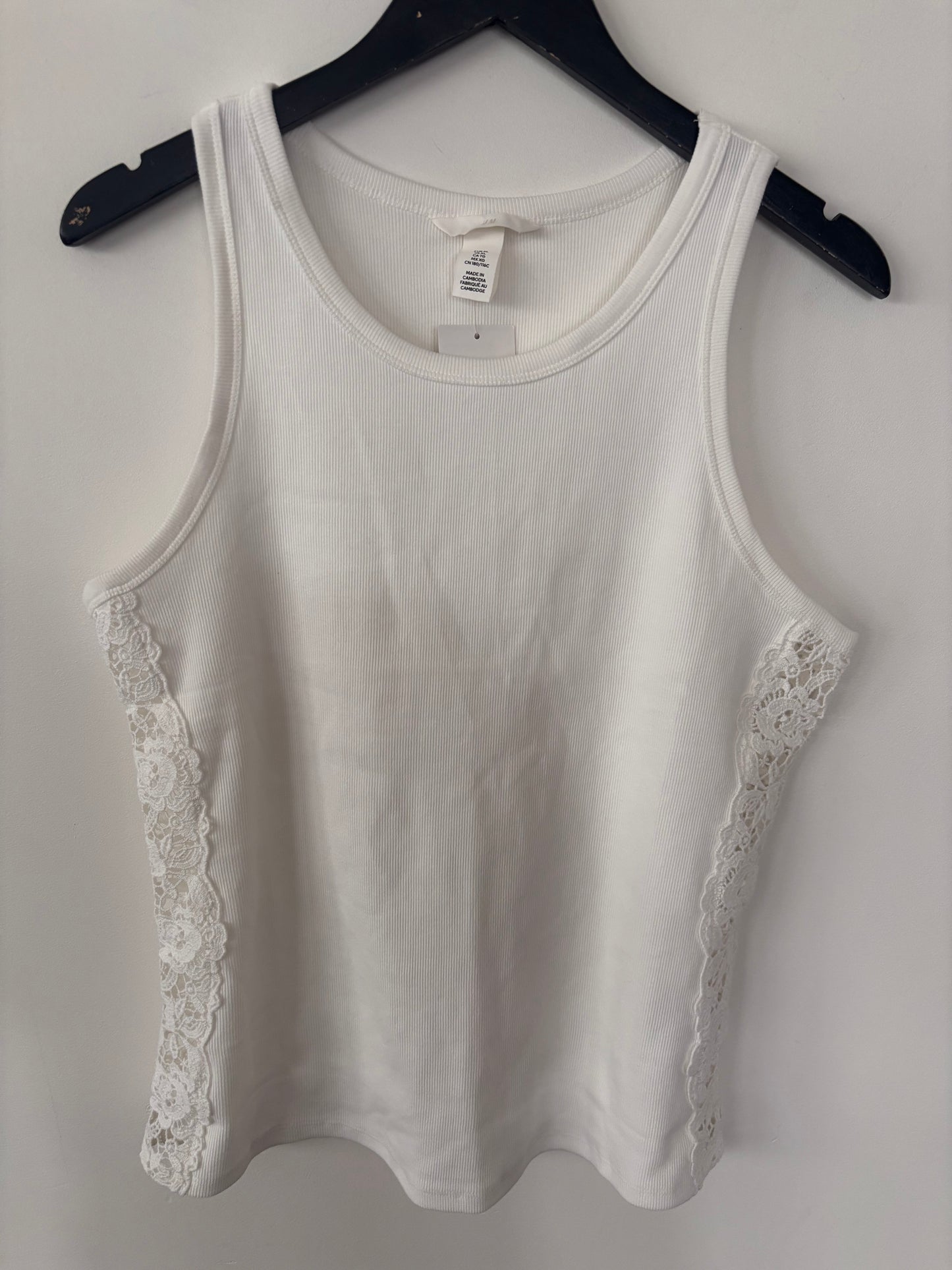 H&M Lace White Ribbed Tank Top NWT | Sz XL