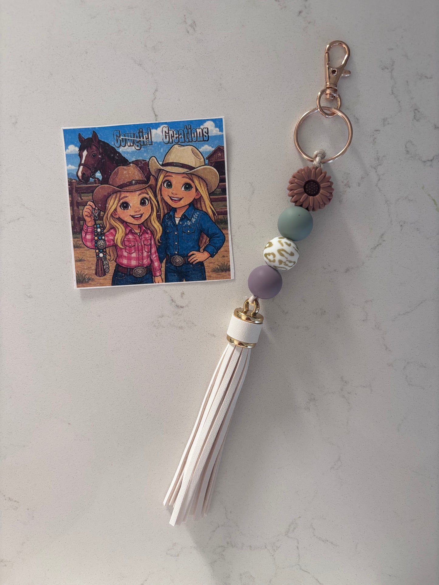 Cowgirl Creations Flower Silicone Bead Tassle Keychain