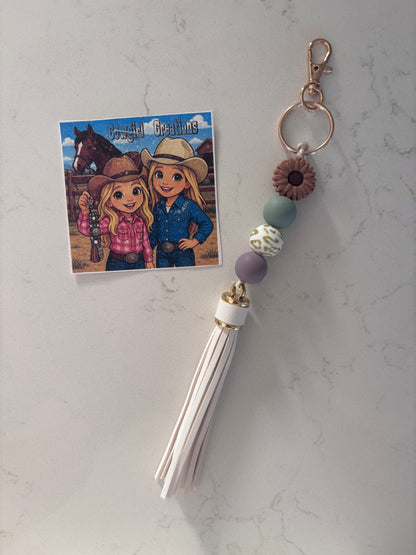 Cowgirl Creations Flower Silicone Bead Tassle Keychain