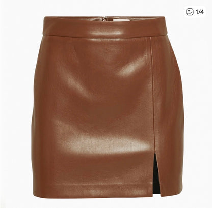 Wilfred Dark Brown Patio Faux Leather Skirt | Sz 4