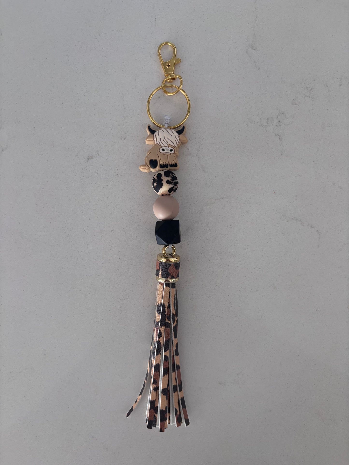 Cowgirl Creations Highland Cow Silicone Bead Tassle Keychain