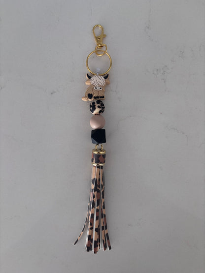 Cowgirl Creations Highland Cow Silicone Bead Tassle Keychain