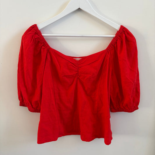H&M Red Puff Sleeve Blouse | Small (O96P3)