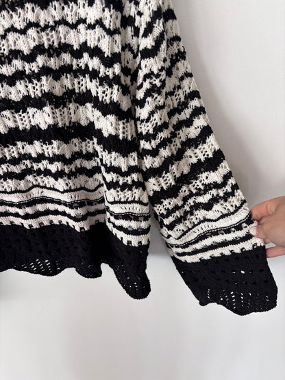Devoted Black/White Striped Crochet Sweater| Sz XL