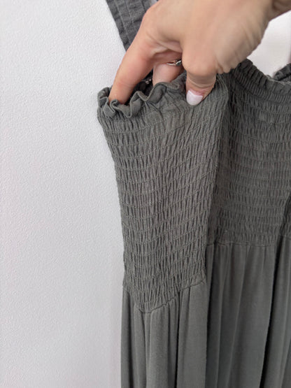 Hello Miz Smocked Tube Midi Dress in Green/Grey | Sz Small (Maternity brand)