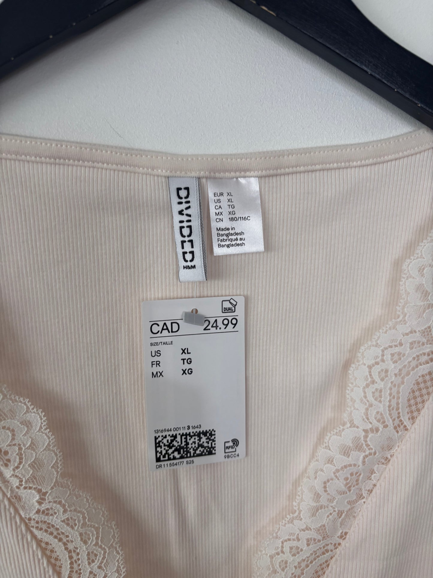 H&M Cream Lace-Trimmed Tank Top | Sz XL
