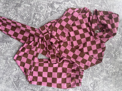 Ampersand Ave Check Sweatsuit Set (Pink & Brown*) | Sz XS/S