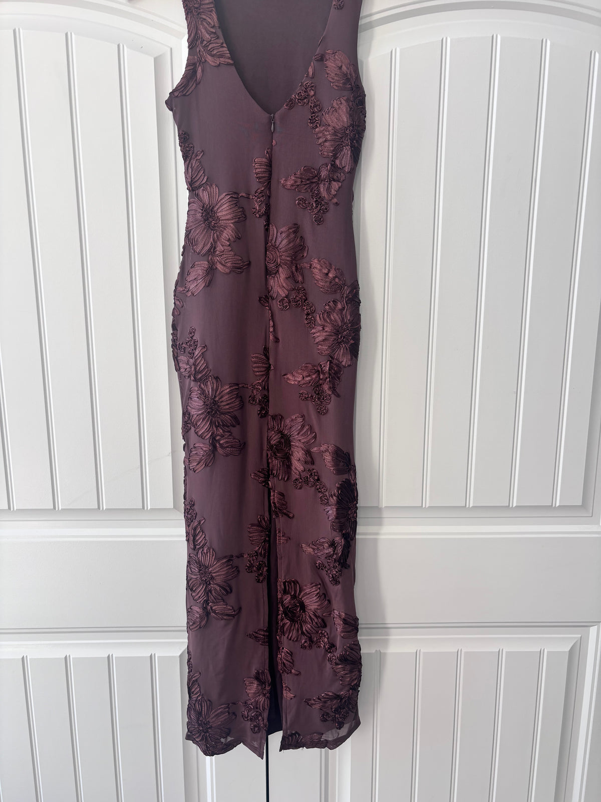 Brown Floral Applique Maxi Dress | Sz Small (approx)