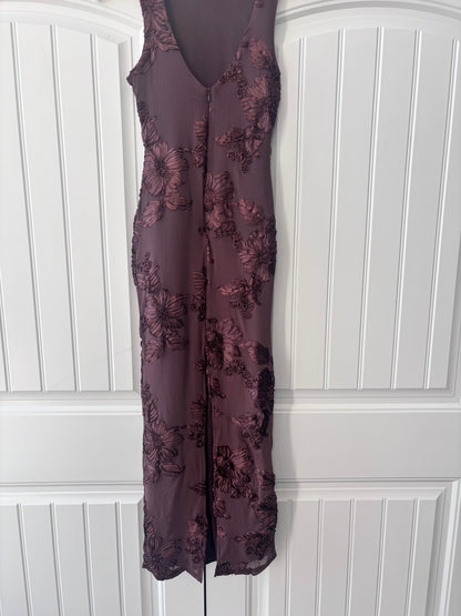 Brown Floral Applique Maxi Dress | Sz Small (approx)