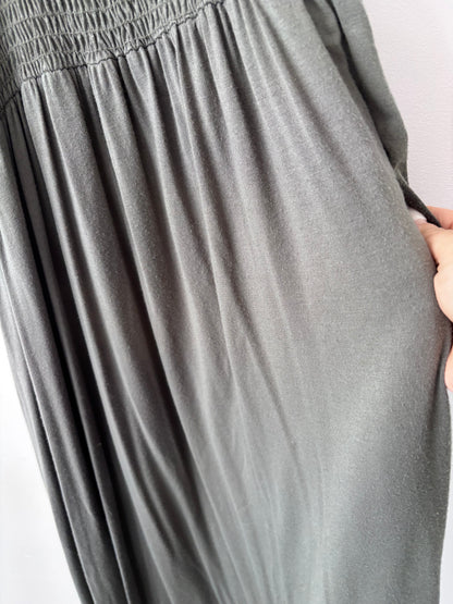 Hello Miz Smocked Tube Midi Dress in Green/Grey | Sz Small (Maternity brand)