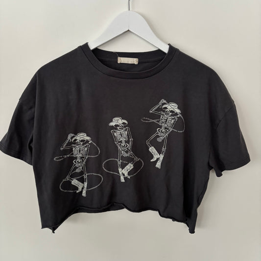 Altar'd State Cropped Rodeo Skeleton Tee | Sz XS (oversized)(fits sz small or medium)