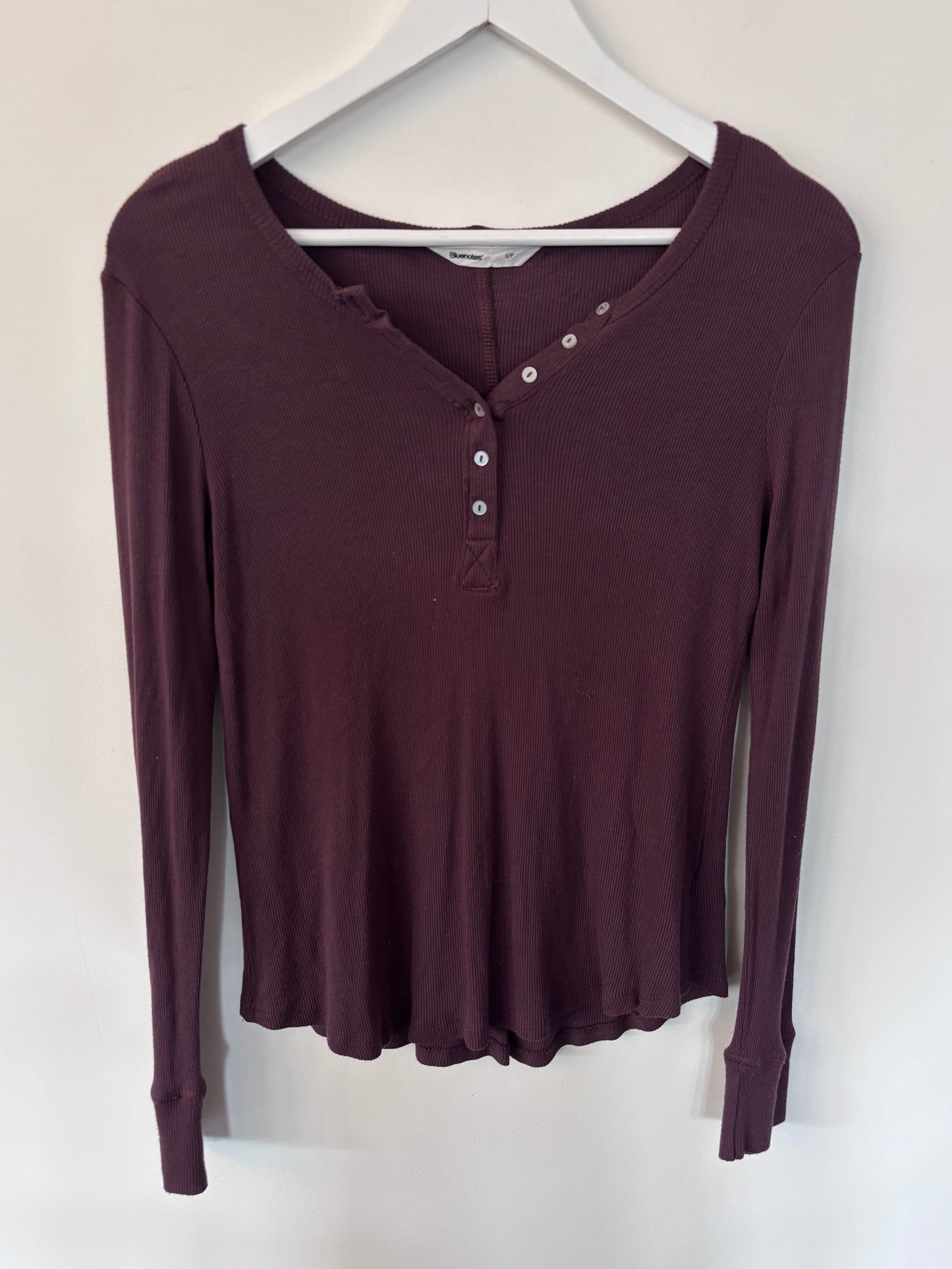 Bluenotes Brown Ribbed Henley | Sz Small