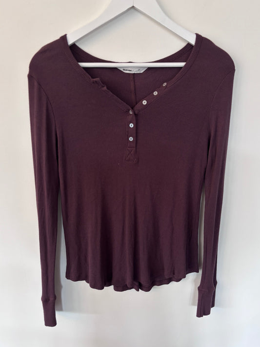 Bluenotes Brown Ribbed Henley | Sz Small