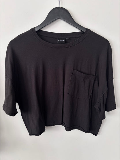 Mono B Black Cropped Pocket Tee Shirt | Sz M/L