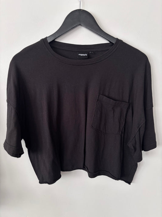 Mono B Black Cropped Pocket Tee Shirt | Sz M/L