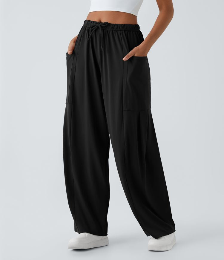 Halara Mid Rise Elastic Waistband Drawstring Pocket Wide Leg Pants | Sz Medium (CS42C1)