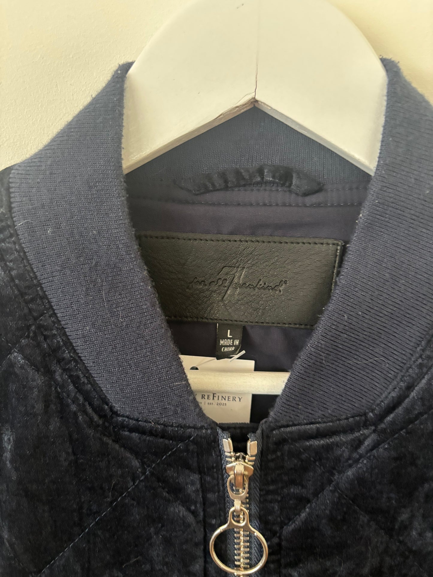 7 For All Mankind Dark Blue Velvet Quilted Bomber Jacket | Sz Large (Medium to large)(J139E13)