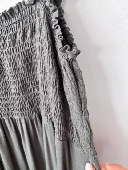 Hello Miz Smocked Tube Midi Dress in Green/Grey | Sz Small (Maternity brand)