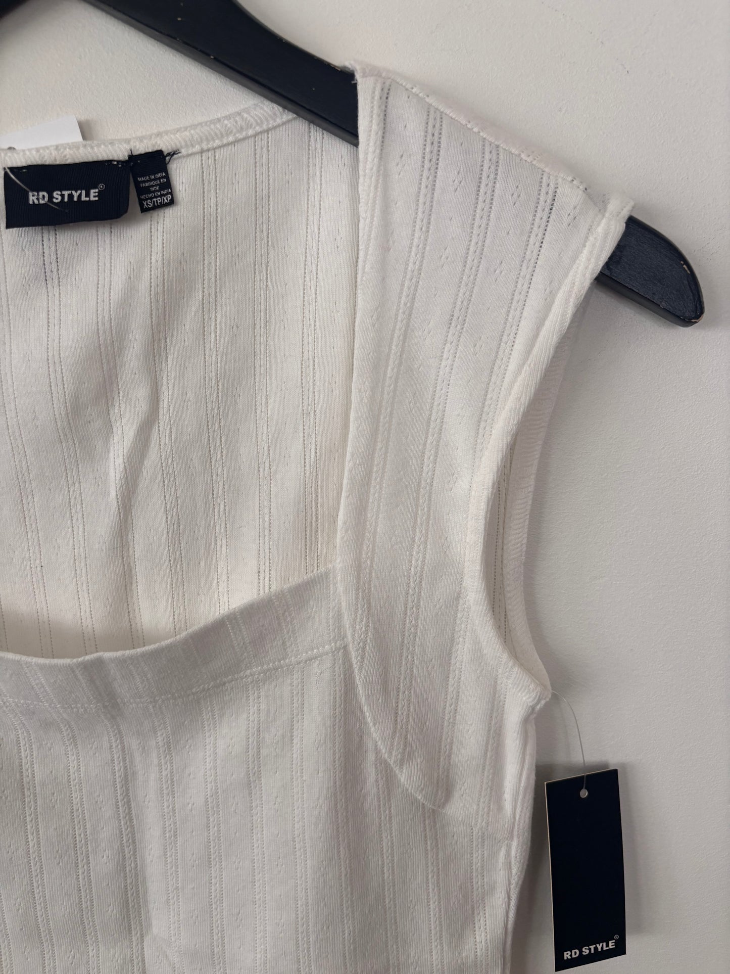 RD Style Pointelle Squareneck Top in White | Sz XS