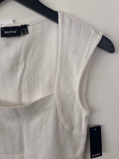 RD Style Pointelle Squareneck Top in White | Sz XS