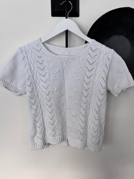 * CS White Crewneck Knit Short Sleeve Sweater | Sz Medium (M68C1)