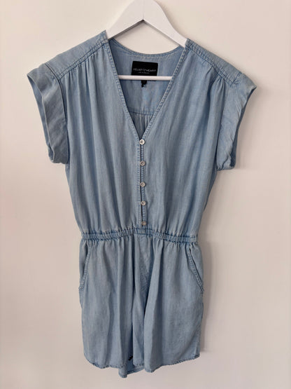Velvet Heart Chambray Romper | Small (belt included, not pictured)