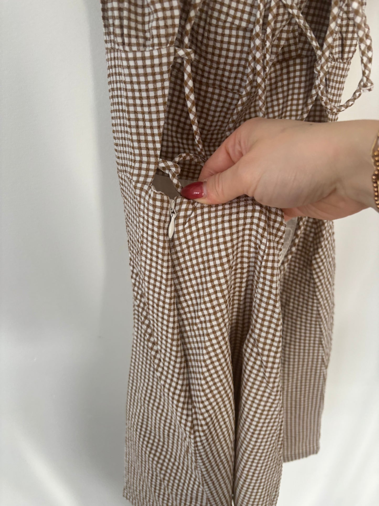 Oak & Fort Gingham Puff Sleeve Mini Dress  Dress | Sz Small (F15L4)