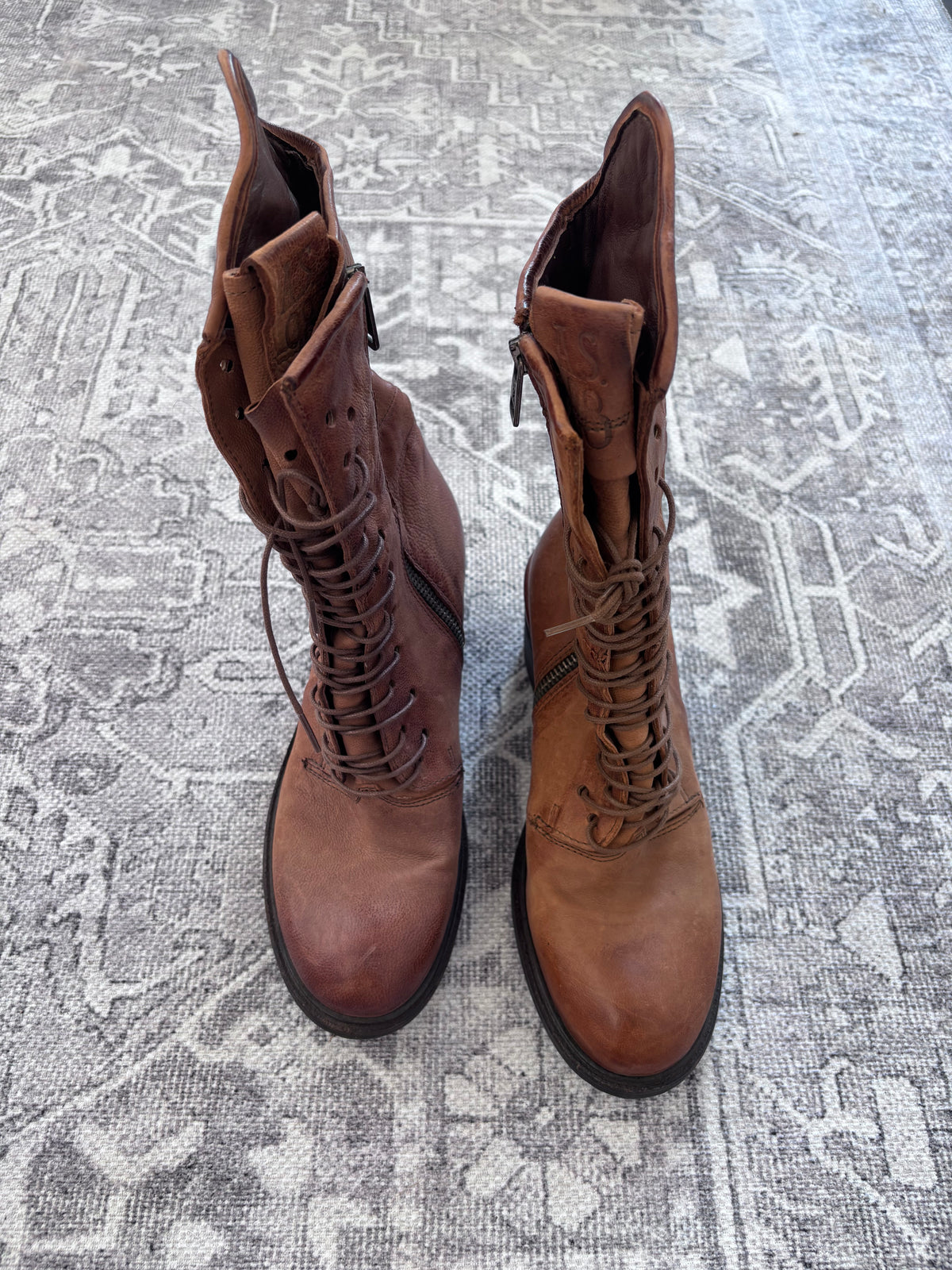 A.S.98 Jasper Women's Lace-Up Combat Boot Warm Brown | Sz 38 (approx 7)