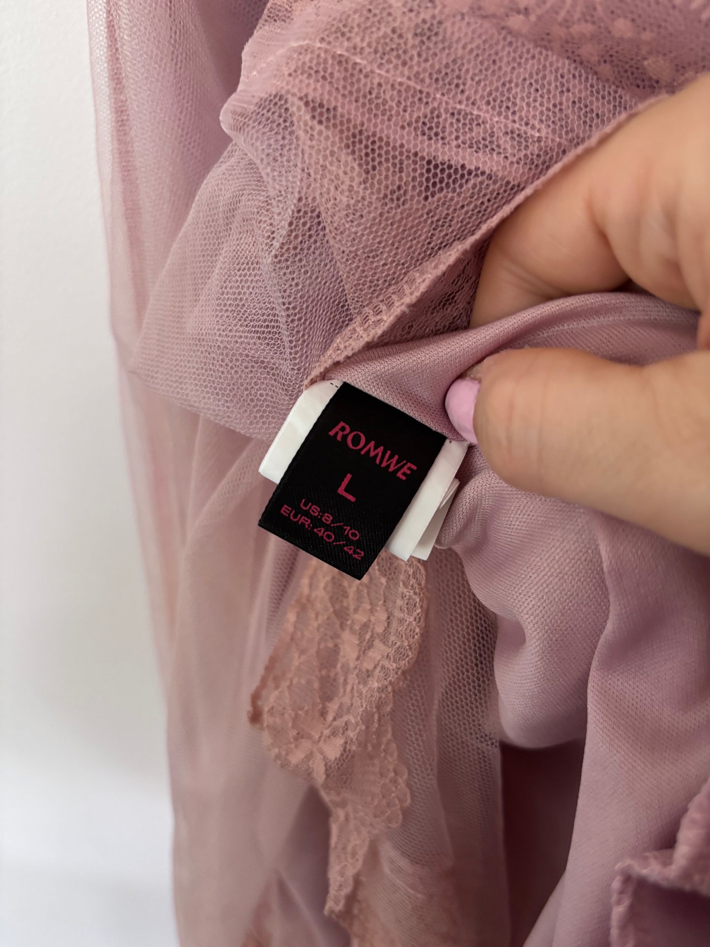 Romwe Tiered Tulle & Lace Skirt in Blush Pink | Sz Large (8/10)