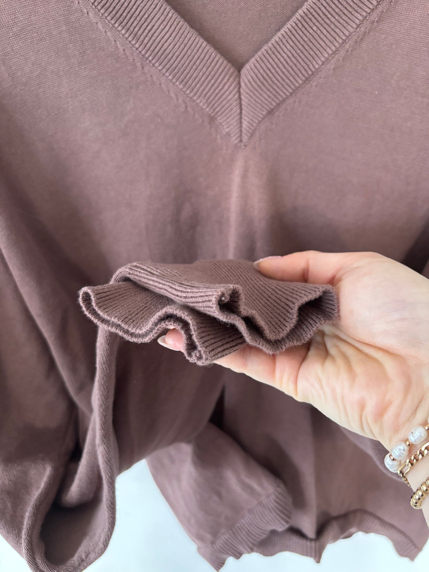 Her. V Neck Brown Cotton Sweater | Medium (D107C1)