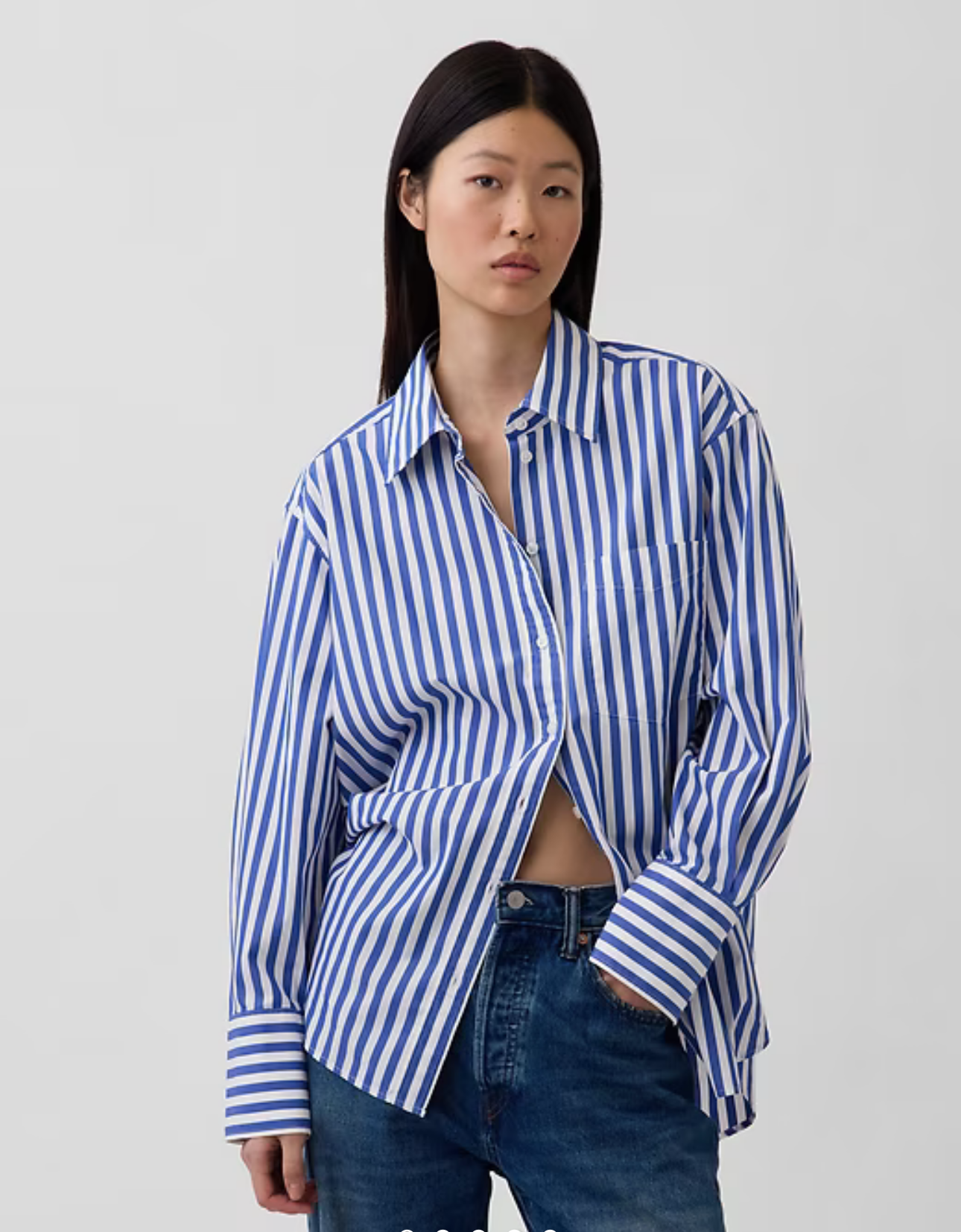 Gap The Big Shirt Cotton Poplin Blue/White Stripes NWT | Sz XS (fits like Large)