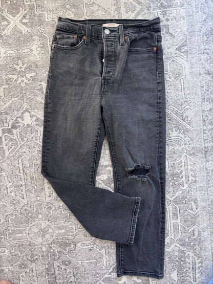 Levi's Wedgie Straight Ankle Straight Jeans *distressed knee* | Sz 26 (fit like 25, 1% elastane) P3