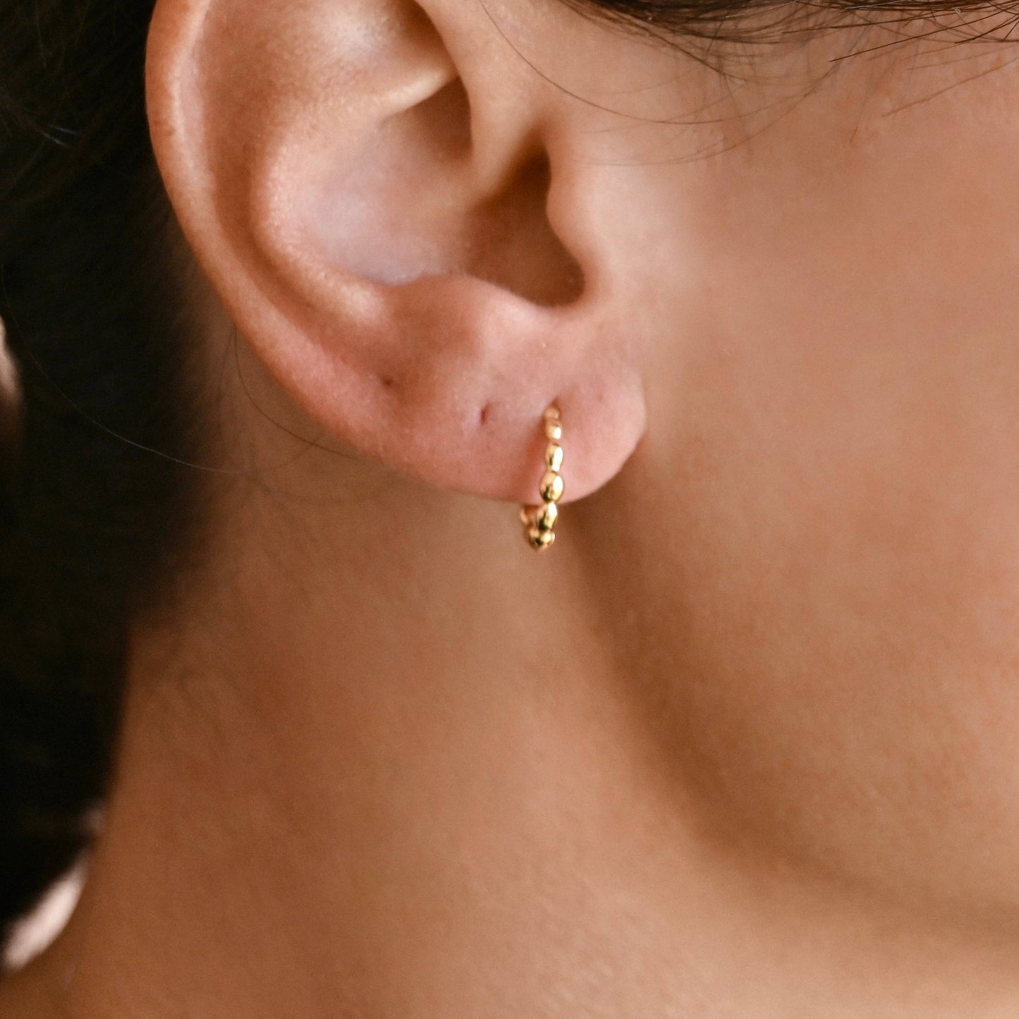 BEJ Beaded Huggie Earrings in Yellow Gold (12 mm)