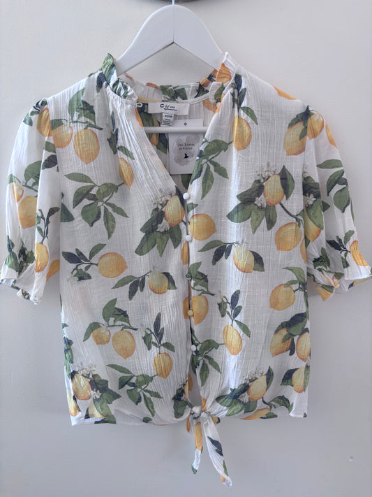 C by One Lemon Printed Button Up Blouse | Sz XS