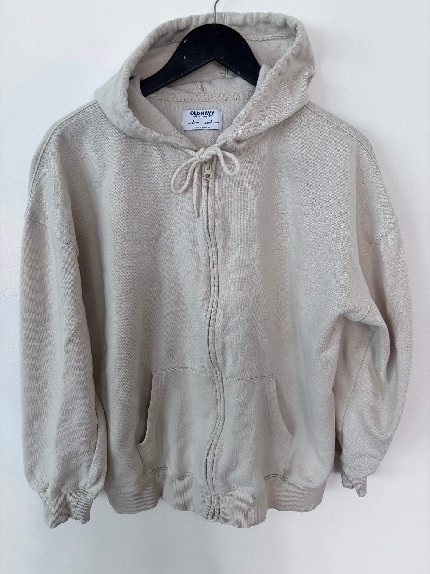 Old Navy Oversized Zip Hoodie Light Oatmeal | Sz Small (fits large)