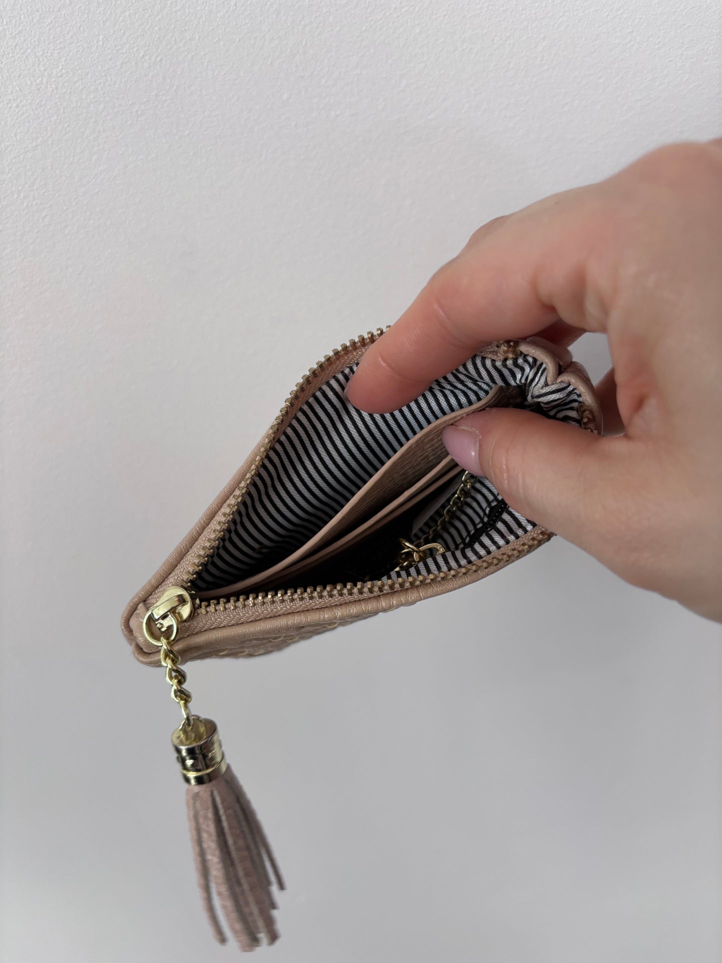 Woven Beige Zipper Change Purse
