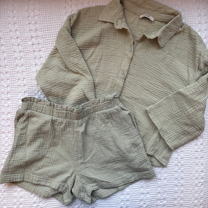 JDY Green Cotton Crinkle Gauze Set | Sz Medium(fits like small)