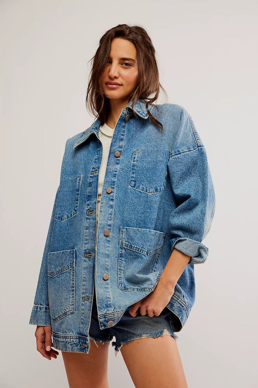 Free People Avery Denim Jacket | Sz Small (Fits like Large)(AG1)