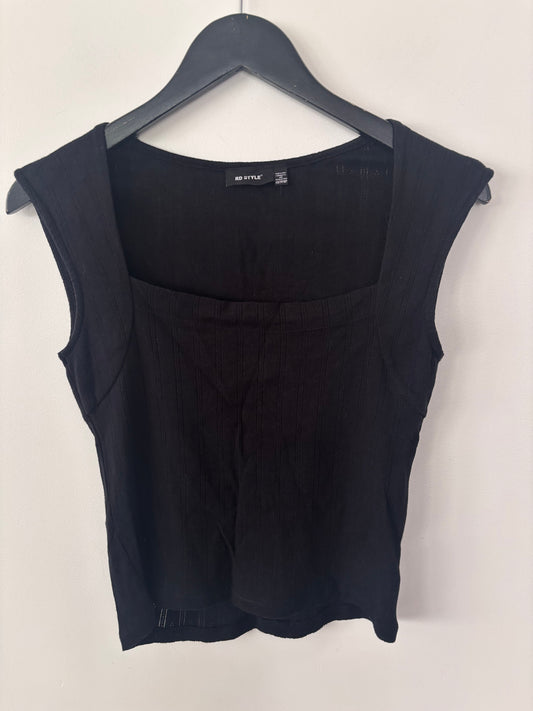 RD Style Pointelle Squareneck Top in Black | Sz XS (fits like small)
