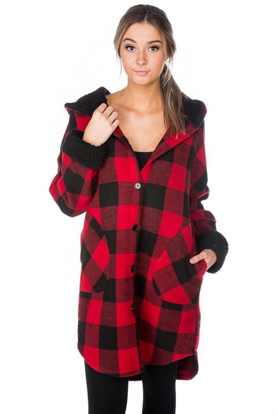 RD Style Red Plaid Hooded Jacket | XS (Oversized, fits like small) (N140M21)