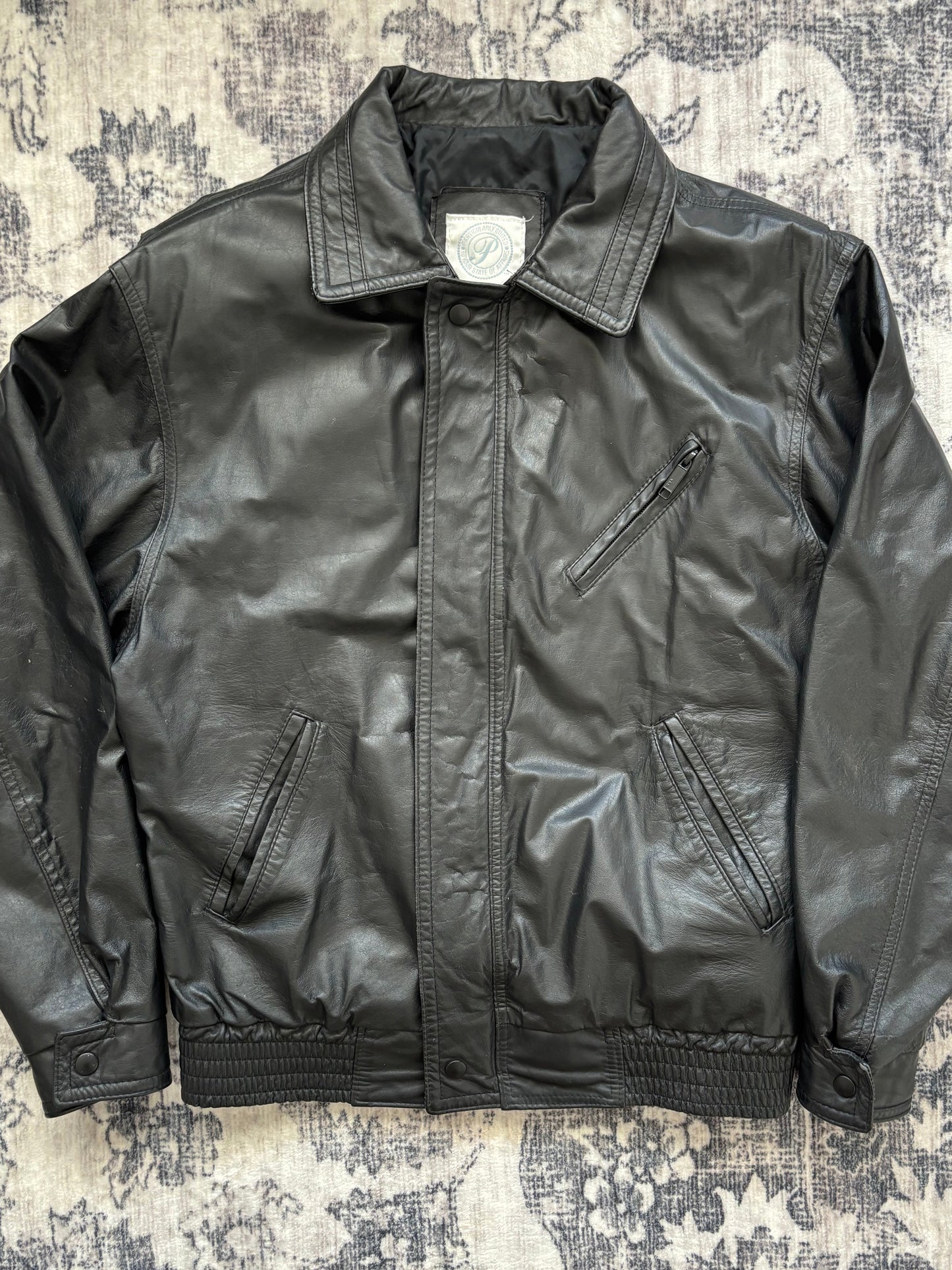 Vintage Protocol Leather Bomber Jacket | Mens Small / Womens Medium or Large (D003R5)