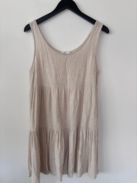 Molly Bracken Linen Tiered Sleeveless Dress | Sz Medium (flaw)