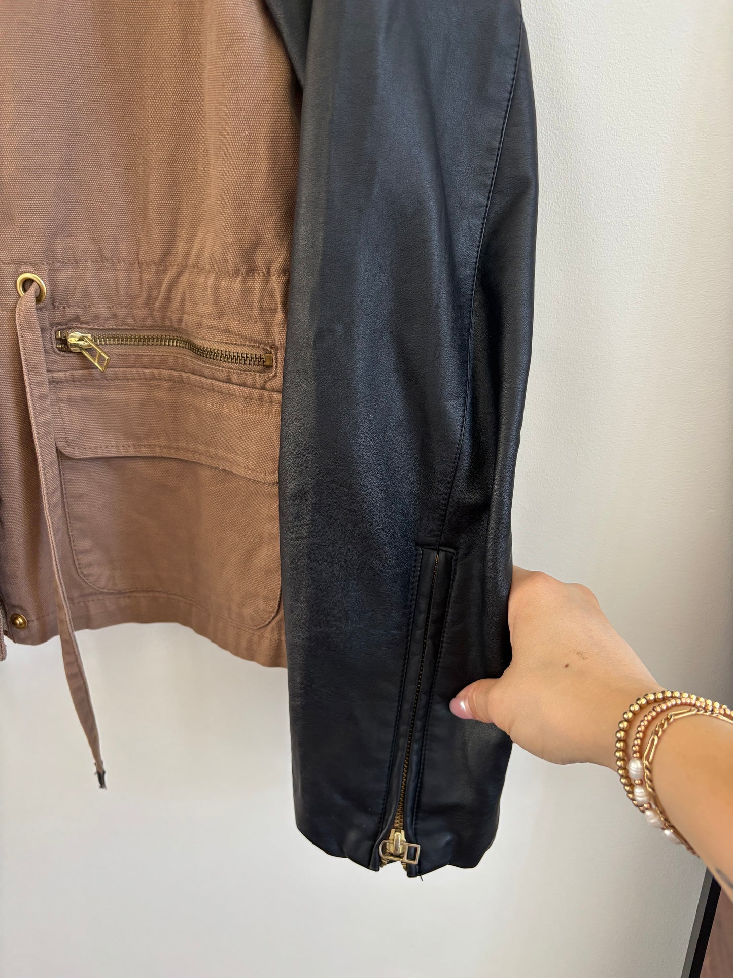 Ashley K High Collar Jacket with Faux Leather Panels | Medium  (O77LP)