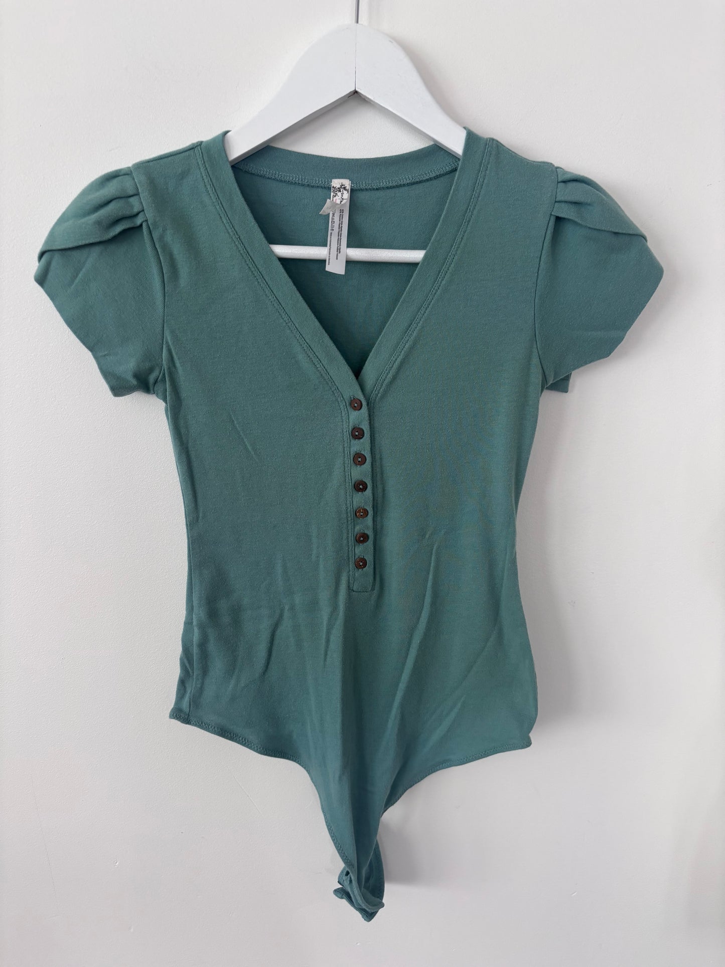 Free People Mia V-Neck Tulip Sleeve Bodysuit  | Sz XS