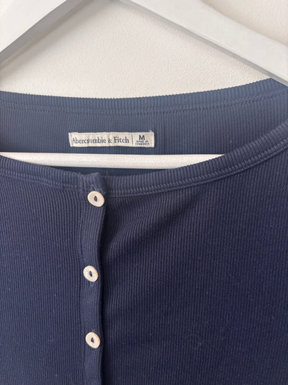 A&F Long-Sleeve Slash Button-Through Top in Navy | Sz Medium