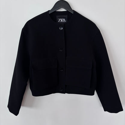 Zara Black Button Up Bomber Jacket | Sz Medium